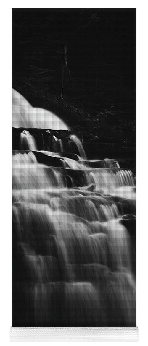 Ricketts Glen Waterfall Black And White Smooth Yoga Mat featuring the photograph Ricketts Glen Waterfall Black And White Smooth by Dan Sproul