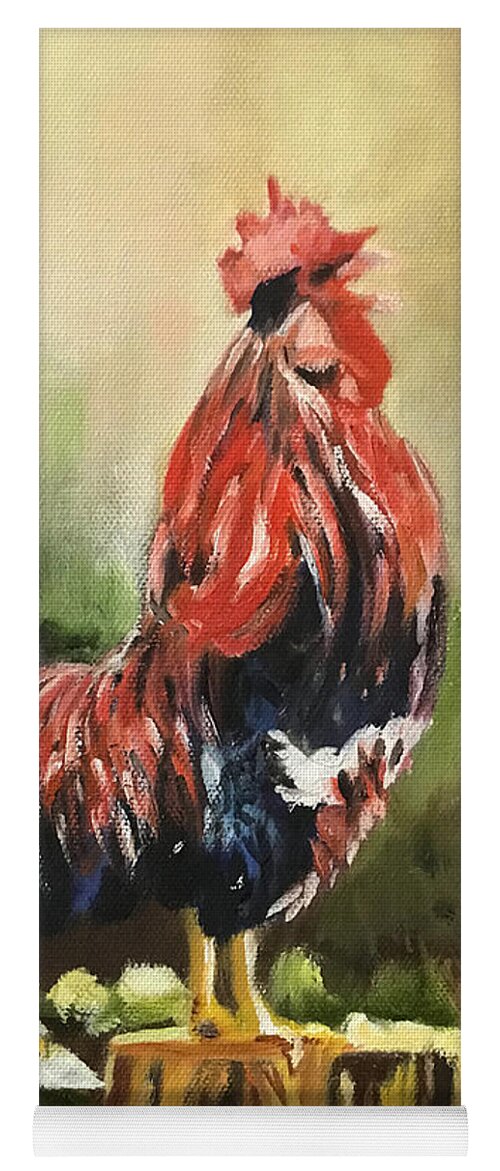 Colorful Rooster Yoga Mat featuring the painting Rise and Shine by Juliette Becker