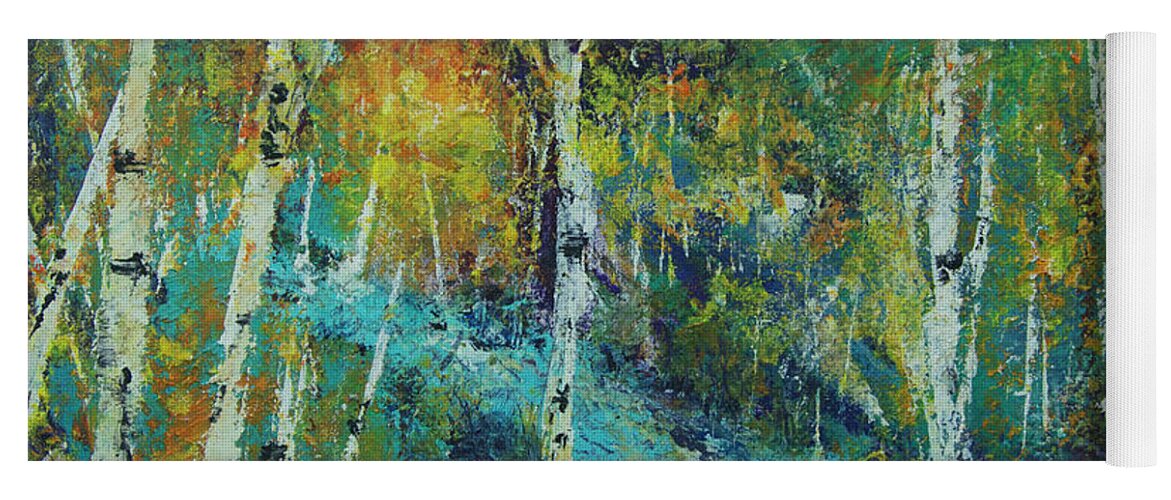Landscape Yoga Mat featuring the painting River Birch by Jeanette French