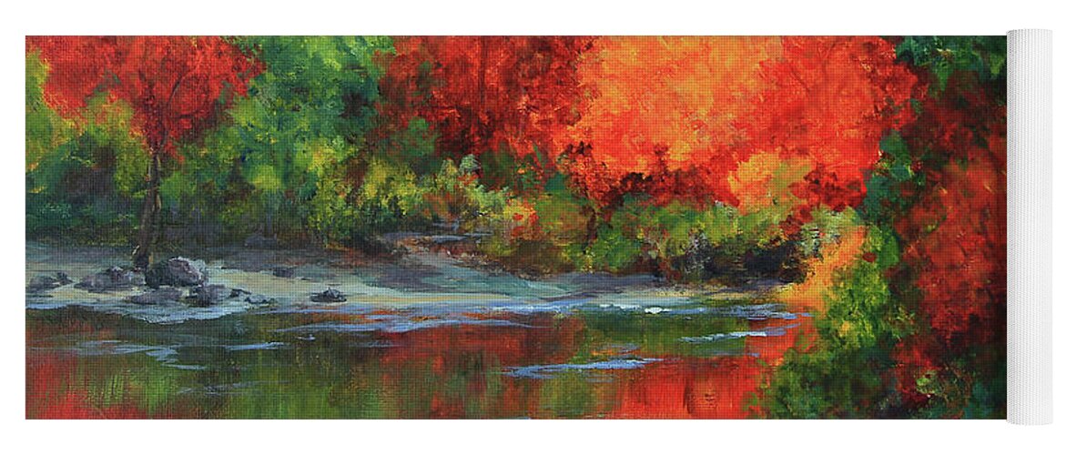 Landscape Yoga Mat featuring the painting River in Autumn by Jeanette French