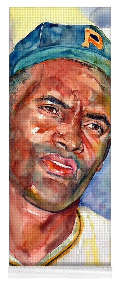 Roberto Clemente Yoga Mat featuring the painting Roberto Clemente Portrait by Suzann Sines