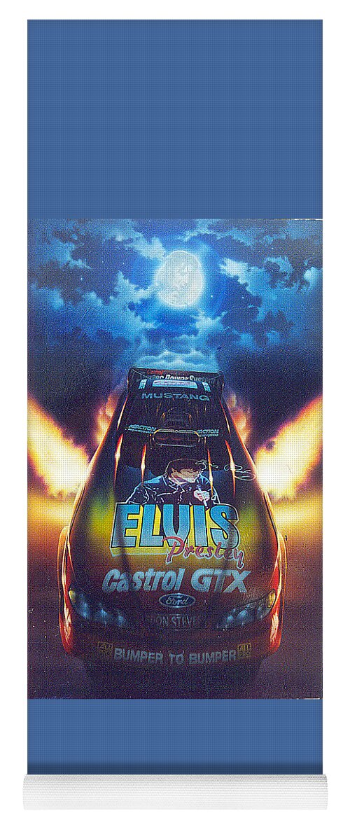 Elvis Presley Nhra Funny Car John Force Yoga Mat featuring the painting Rock and Roll Racing by Kenny Youngblood