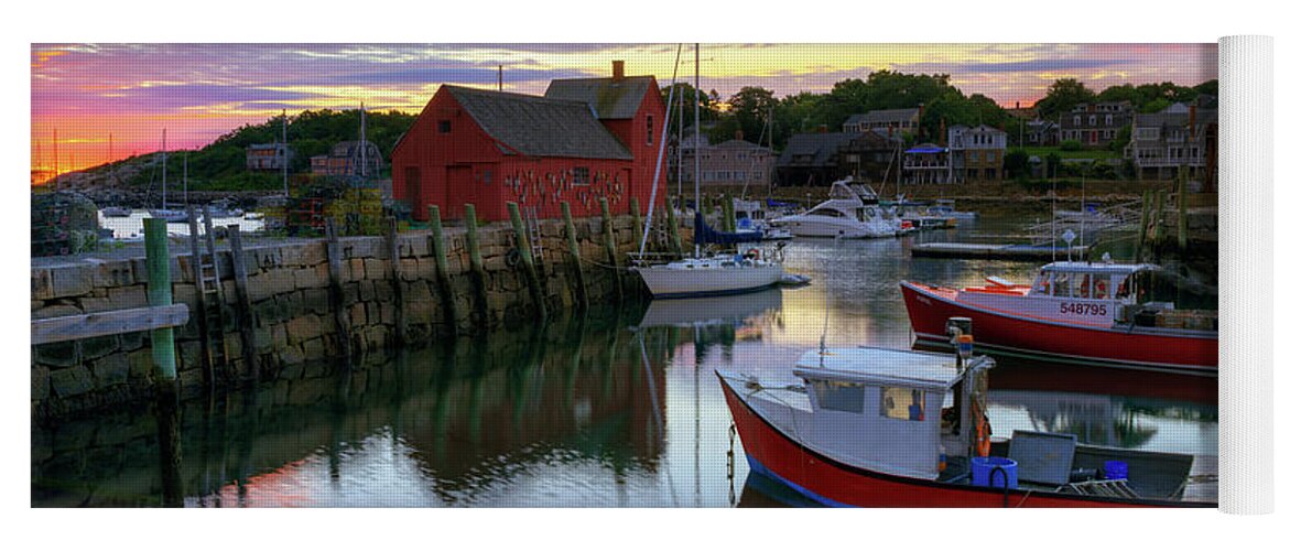Massachusetts Yoga Mat featuring the photograph Rockport Harbor at Sunrise by Kristen Wilkinson