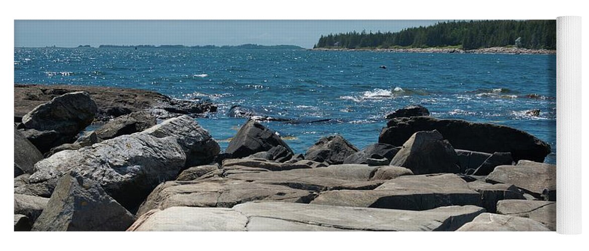 Maine Yoga Mat featuring the photograph Rocks at Marshall Point by Jonathan Sabin
