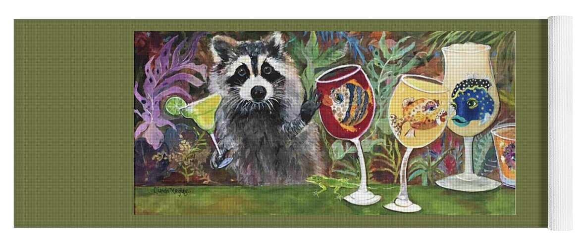 Raccoon Yoga Mat featuring the painting Rocky and his BestFINS by Linda Kegley