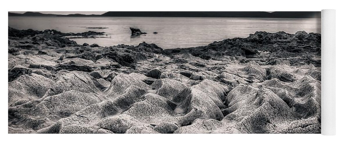 Monochrome Yoga Mat featuring the photograph Rocky dune beach by Bradley Morris