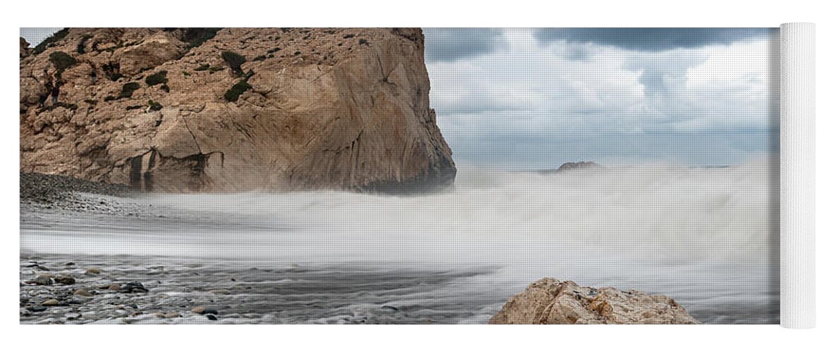 Waves Yoga Mat featuring the photograph Rocky Seascape during Storm by Michalakis Ppalis