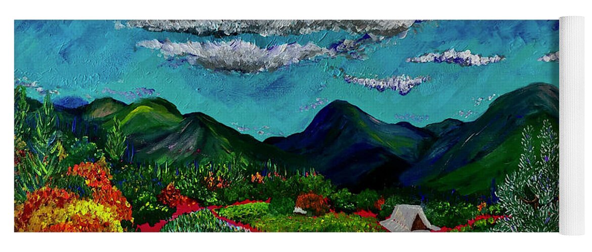 Farms Yoga Mat featuring the painting Rolling clouds over Betsy's farm. Williams, Oregon. by ArtStudio Mateo