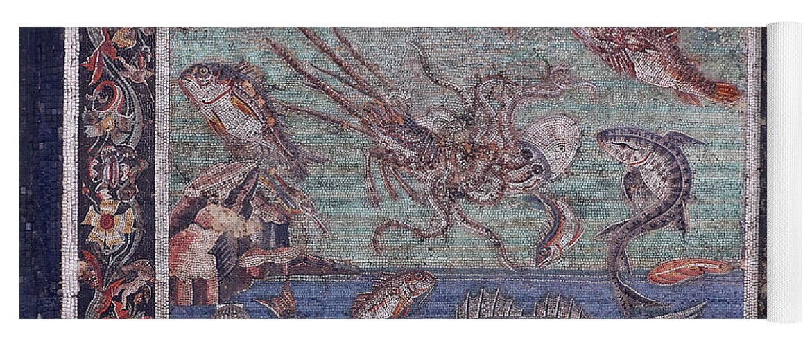 Seascape Yoga Mat featuring the photograph Roman mosaic of fish from Pompei - Naples Archaeological Musum Italy by Paul E Williams