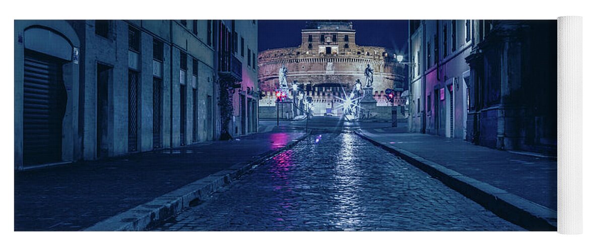 Archangel Yoga Mat featuring the photograph Rome and the Castel Sant'Angelo at night by Benoit Bruchez