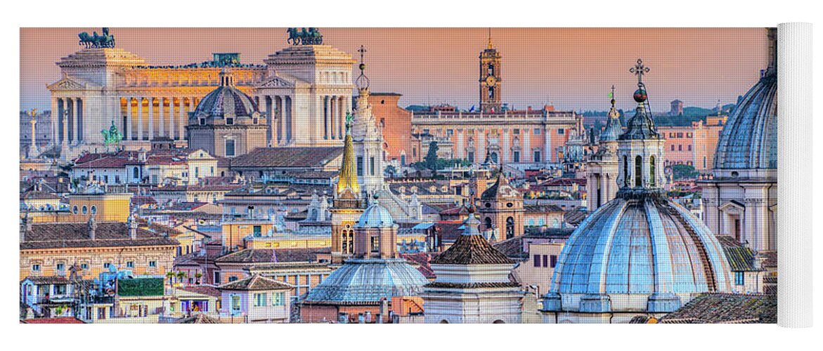 Rome Yoga Mat featuring the photograph Rome at sunset time with St Peter Cathedral by Luciano Mortula