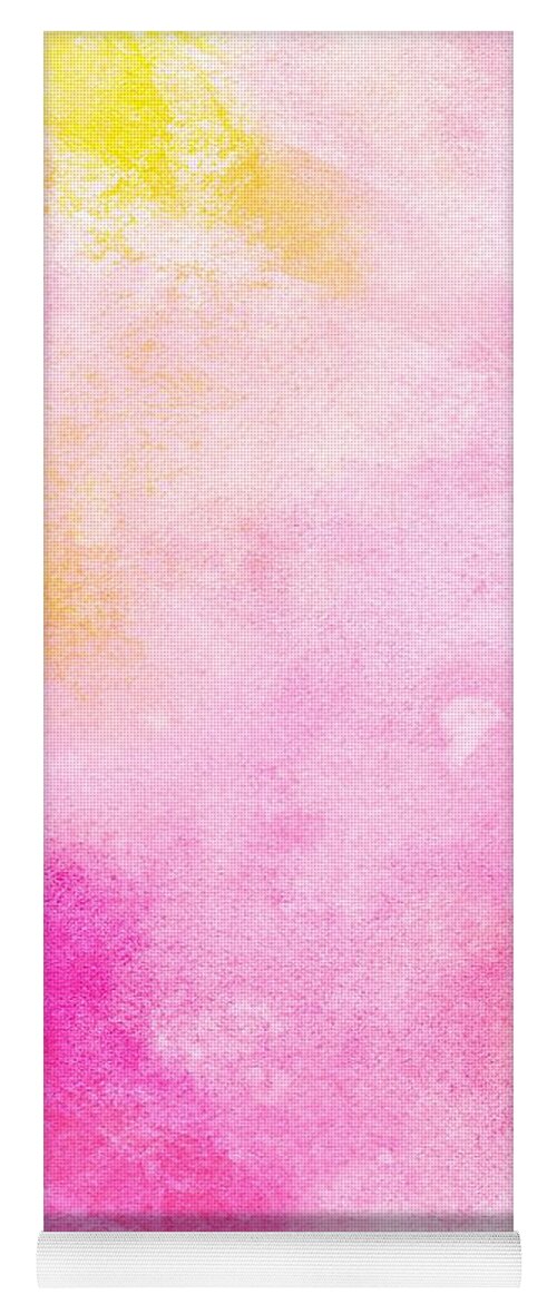 Watercolor Yoga Mat featuring the digital art Rooti - Artistic Colorful Abstract Yellow Pink Watercolor Painting Digital Art by Sambel Pedes