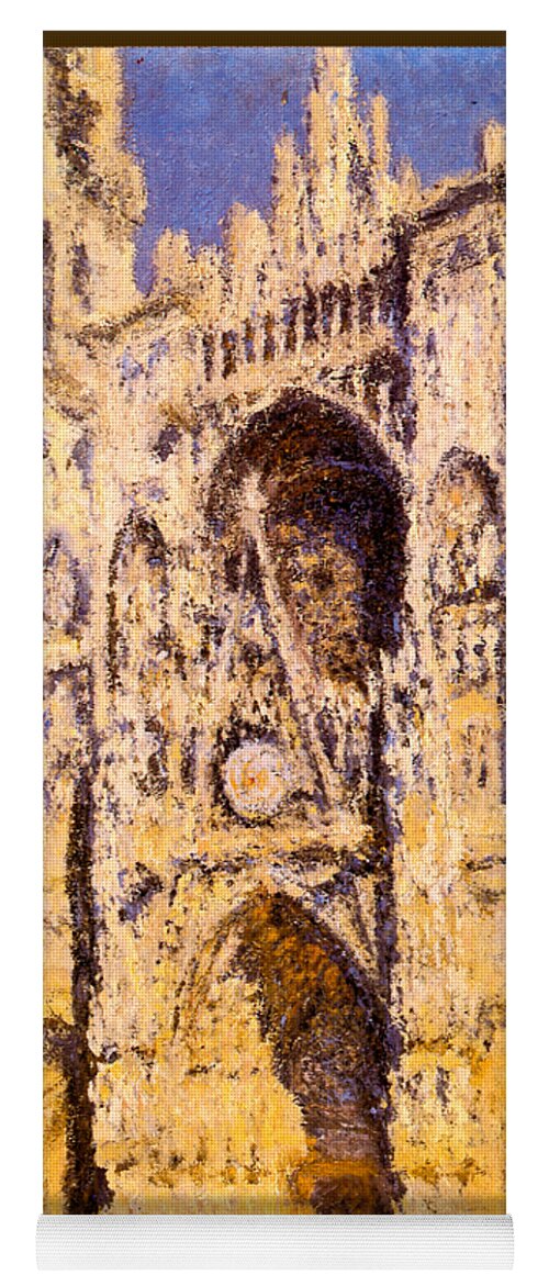 Claude Monet Yoga Mat featuring the painting Rouen Cathedral Portal and Tour d Albane Full Sunlight Harmony in Blue and Gold by Claude Monet