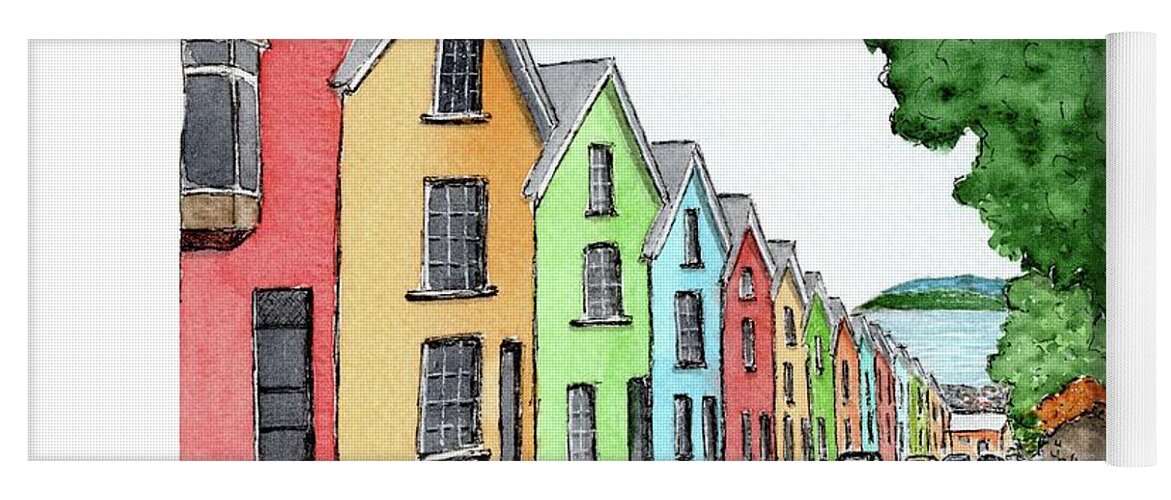 Colorful Houses Yoga Mat featuring the painting Row of Colorful Houses by Donna Mibus