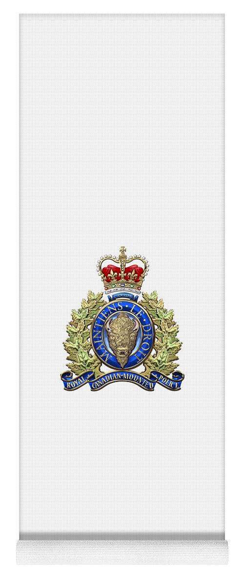 'insignia & Heraldry' Collection By Serge Averbukh Yoga Mat featuring the digital art Royal Canadian Mounted Police - R C M P Badge over White Leather by Serge Averbukh