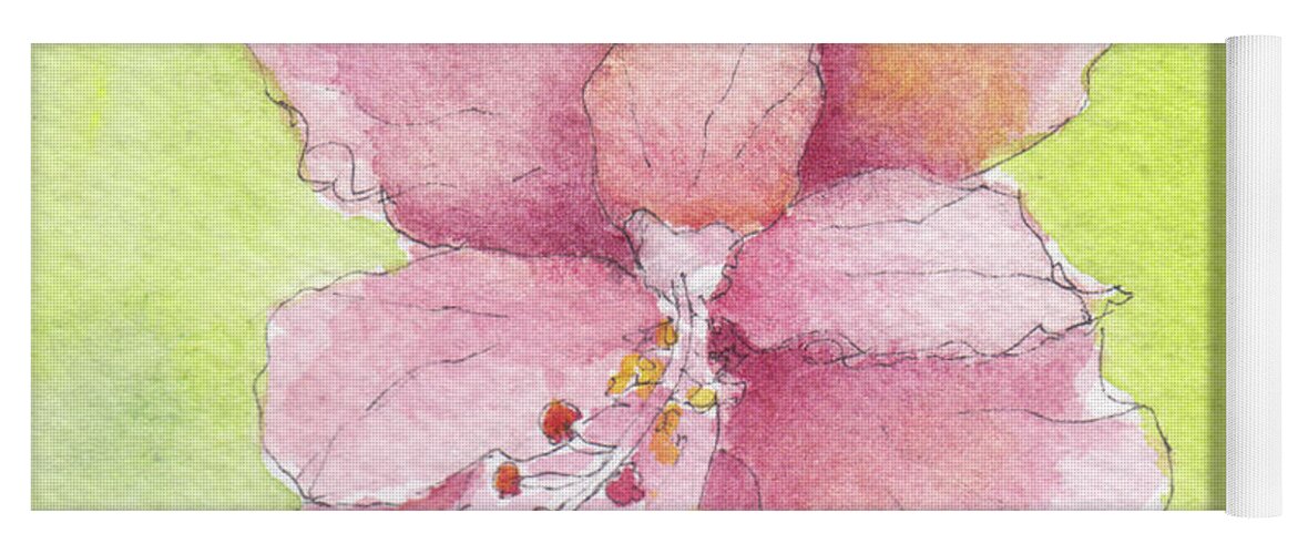 Hibiscus Yoga Mat featuring the painting Ruffled Hibiscus #2 by Anne Katzeff
