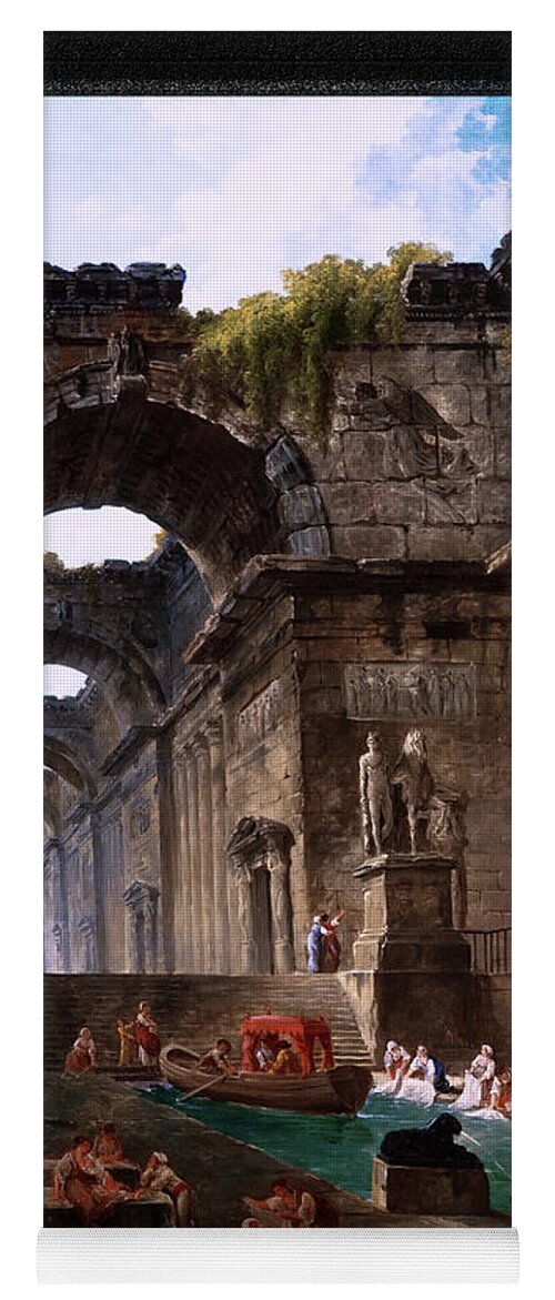 Ruins Of A Roman Bath With Washerwomen Yoga Mat featuring the painting Ruins Of A Roman Bath With Washerwomen by Hubert Robert Remastered Xzendor7 Reproductions by Xzendor7