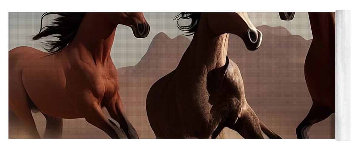 Digital Yoga Mat featuring the digital art Running Horses by Beverly Read