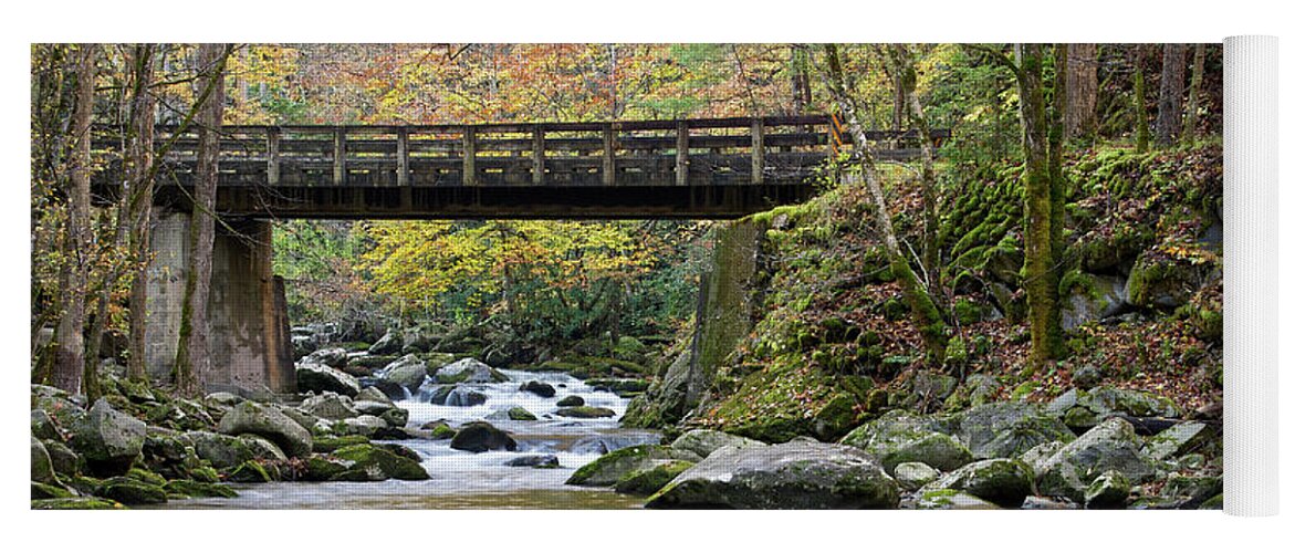 Autumn Yoga Mat featuring the photograph Rustic Wooden Bridge by Phil Perkins
