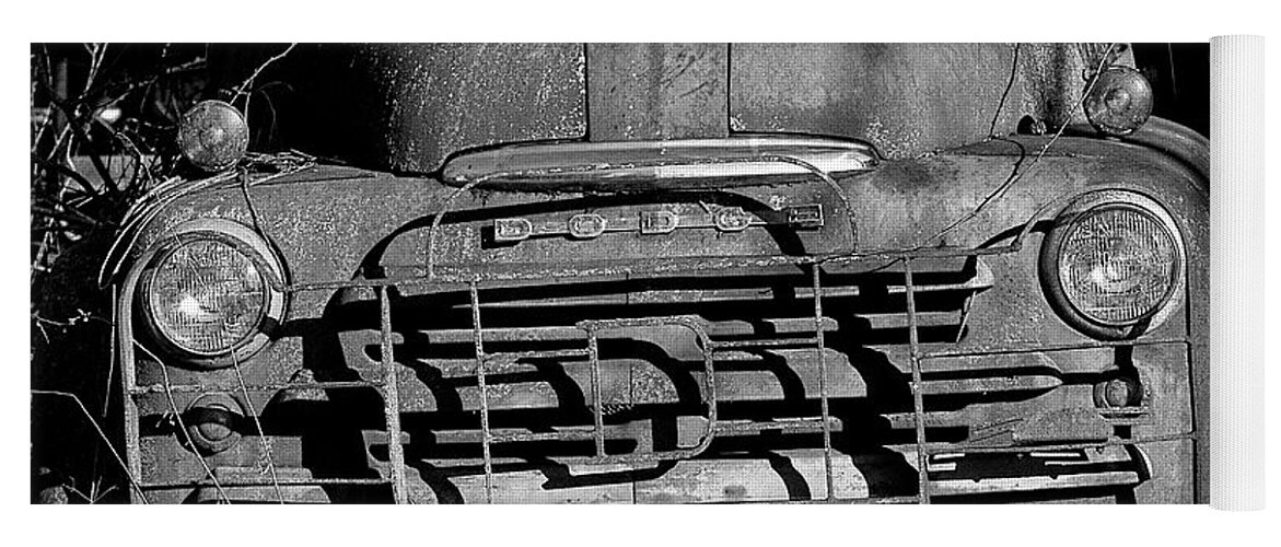Dodge Yoga Mat featuring the photograph Rusty Dodge Truck in Black and White by William Jobes