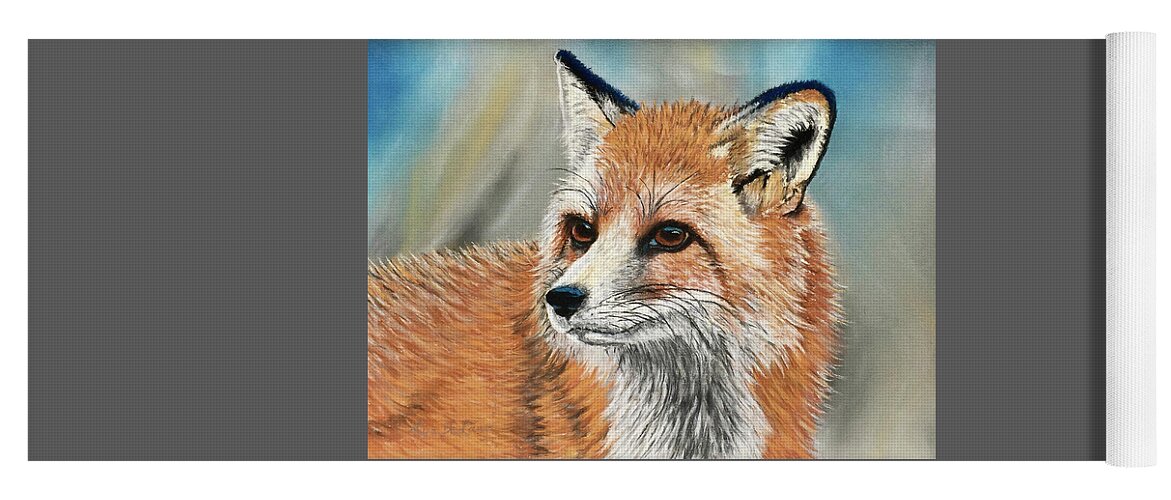 Fox Yoga Mat featuring the pastel Rusty the Fox by Lyn DeLano