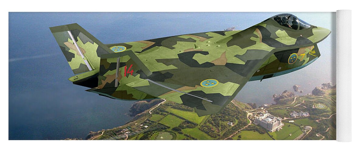 X-32 Yoga Mat featuring the digital art Saab 47 Hamnare by Custom Aviation Art