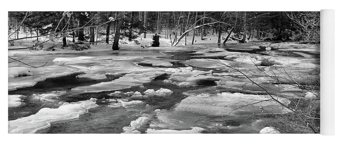 Winter Yoga Mat featuring the photograph Sabattus River Panorama in Black and White by Sandra Huston