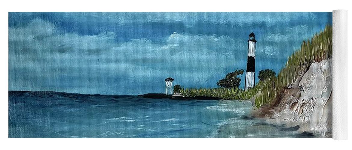 Oil Painting Yoga Mat featuring the painting Sable Lighthouse by Lisa White