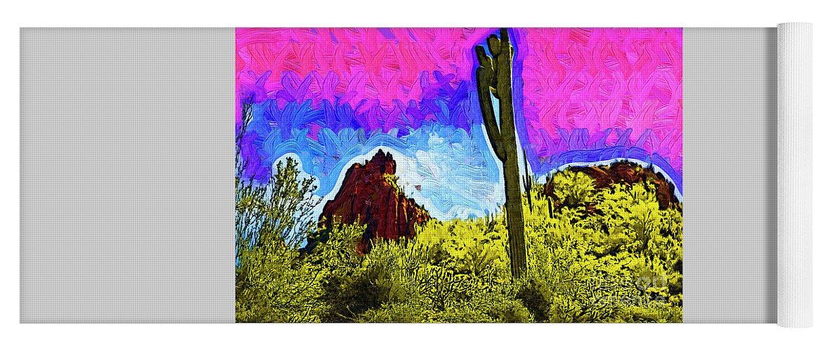 Desert Yoga Mat featuring the digital art Saguaro In The Desert by Kirt Tisdale