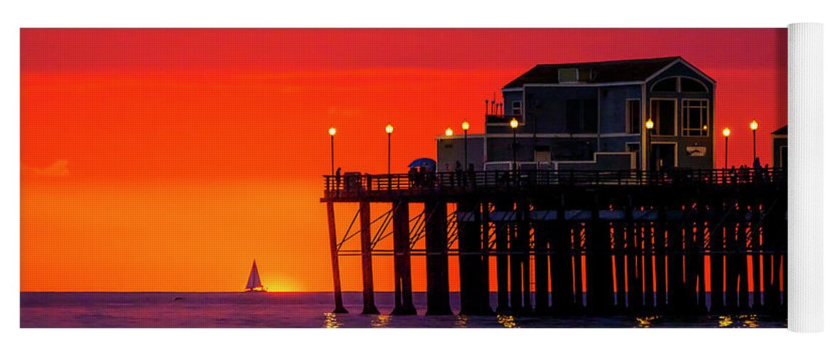 #sunset #oceanside #pier #sailboat #seascape Yoga Mat featuring the photograph Sailboat at Sunset by Rich Cruse