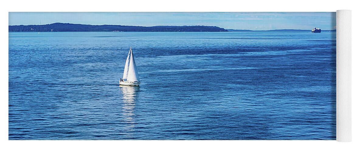 Sailboat Yoga Mat featuring the digital art Sailboat in Puget Sound by SnapHappy Photos