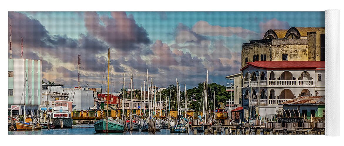 Bay Yoga Mat featuring the photograph Sailboats in Colorful Harbor of Belize by Darryl Brooks
