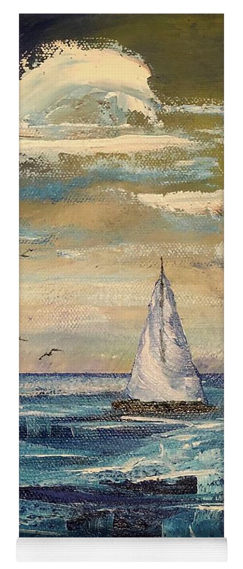 Yacht Seascape Yoga Mat featuring the painting Yacht Sailing Downwind by Catherine Ludwig Donleycott
