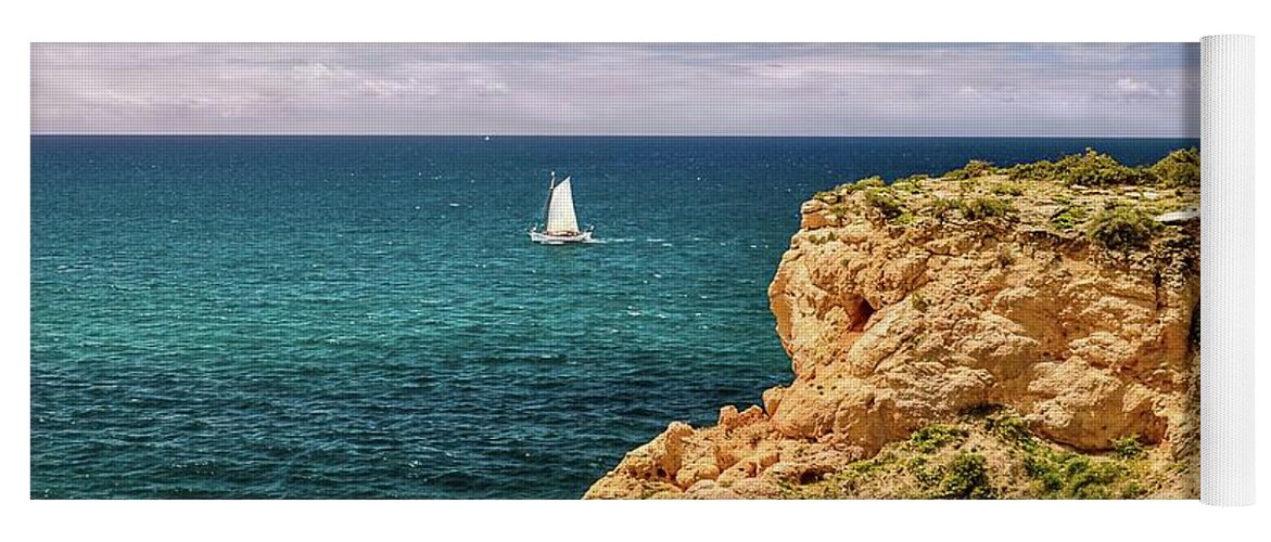 Algarve Coast Yoga Mat featuring the photograph Sailing Off the Algarve Coast in Portugal by Rebecca Herranen