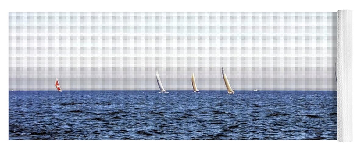 Sailboat Yoga Mat featuring the photograph Sails on the Horizon by Susan Hope Finley