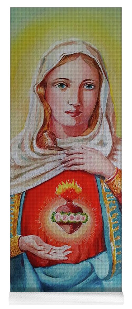 Saint Mary Yoga Mat featuring the painting Saint Mary s sacred heart by Carolina Prieto Moreno
