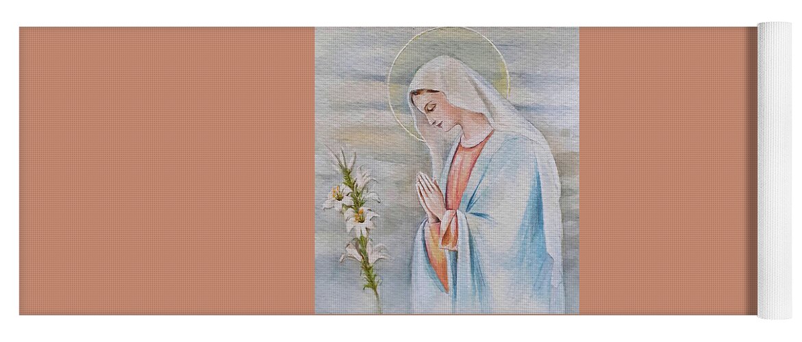 Lily Yoga Mat featuring the painting Saint Mary with lily by Carolina Prieto Moreno