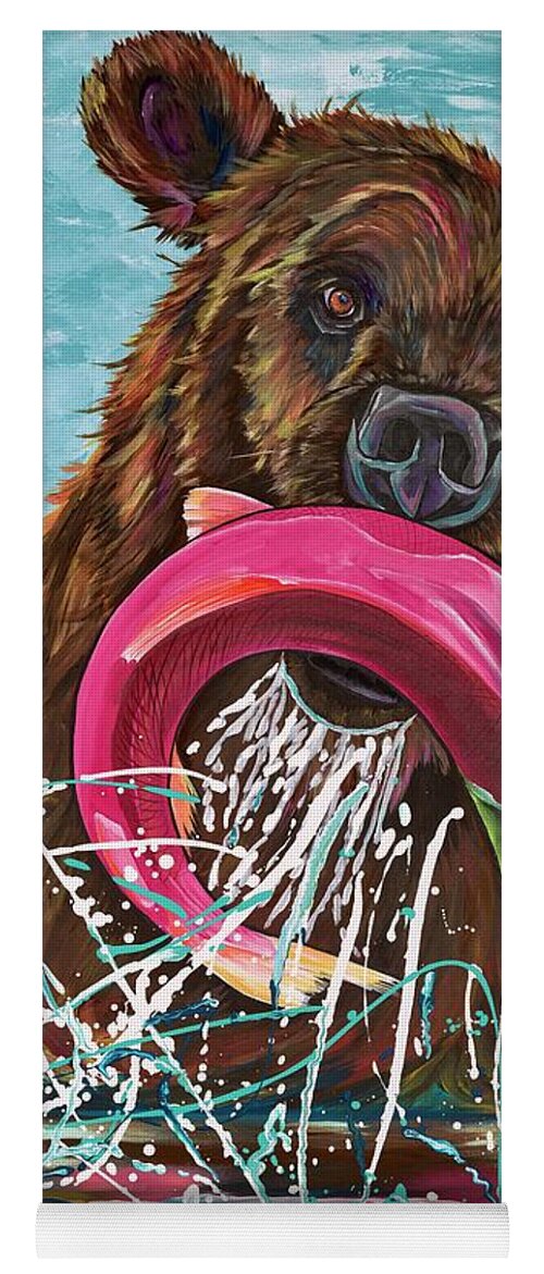 Brown Bear Yoga Mat featuring the painting Salmon Meets Bear by Patti Schermerhorn