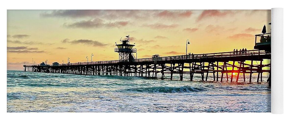Sunset Yoga Mat featuring the photograph San Clemente Pier at Sunset by Brian Eberly