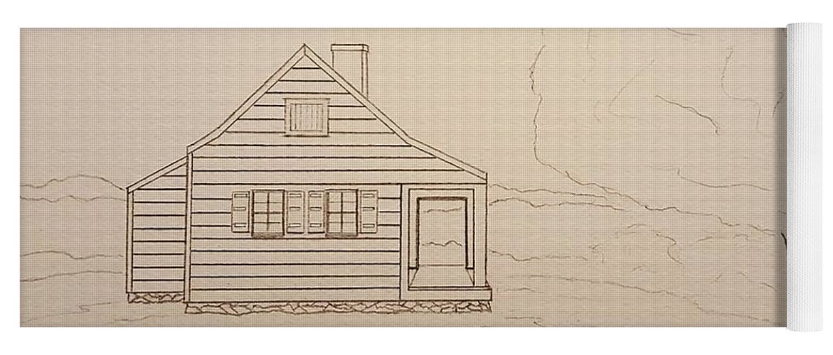 Sketch Yoga Mat featuring the drawing Saratoga Farmhouse by John Klobucher