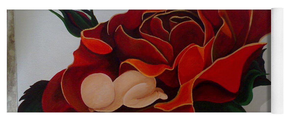  Yoga Mat featuring the painting Baby In A Rose #1 by Catt Kyriacou