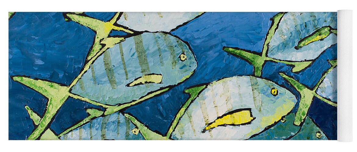 Fish Yoga Mat featuring the painting School by Nick Ferszt