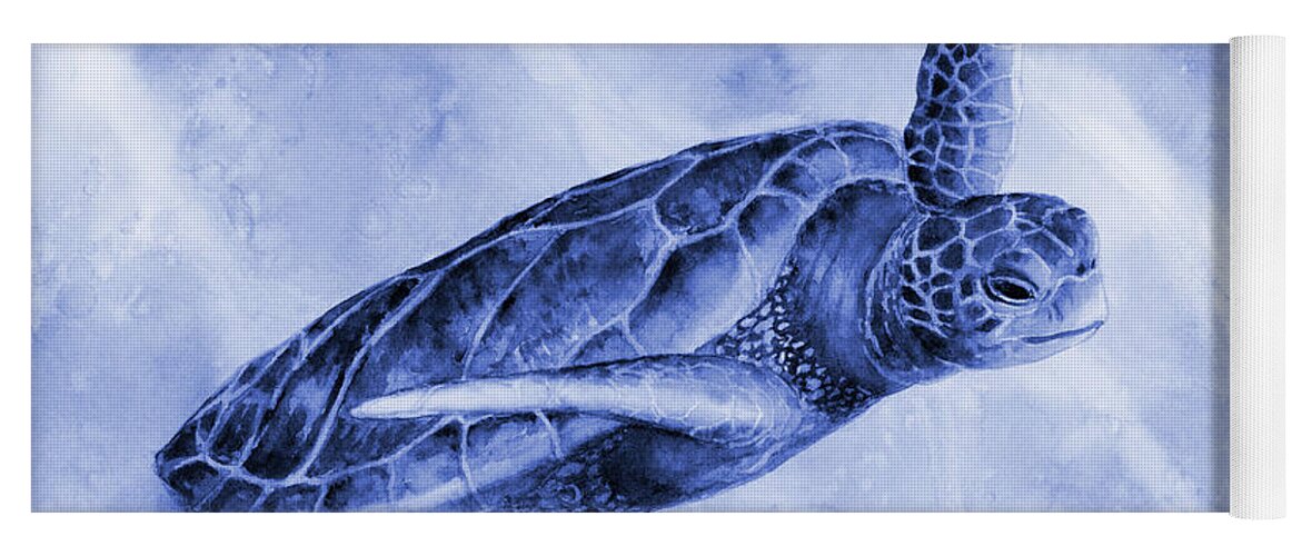 Mono Yoga Mat featuring the painting Sea Turtle 2 in Blue by Hailey E Herrera