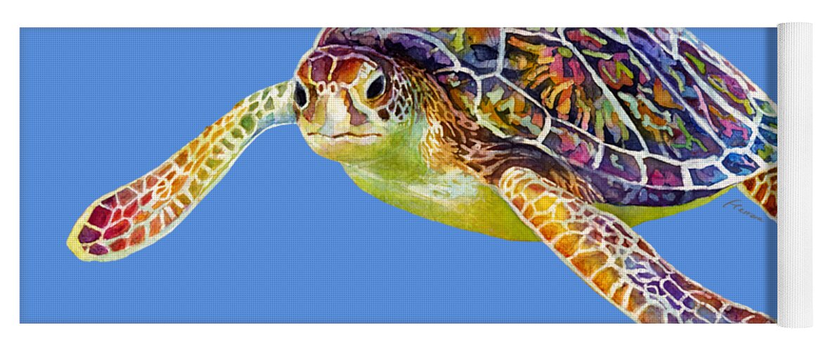 Turtle Yoga Mat featuring the painting Sea Turtle 3 - solid background by Hailey E Herrera