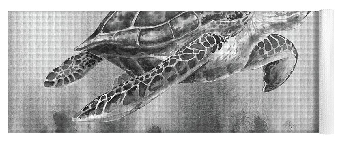 Turtle Yoga Mat featuring the painting Sea Turtle Gray Watercolor Ocean Creature VIII by Irina Sztukowski