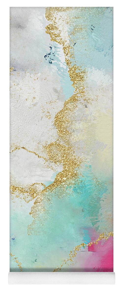 Watercolor Yoga Mat featuring the painting Seafoam Green, Pink And Gold by Modern Art