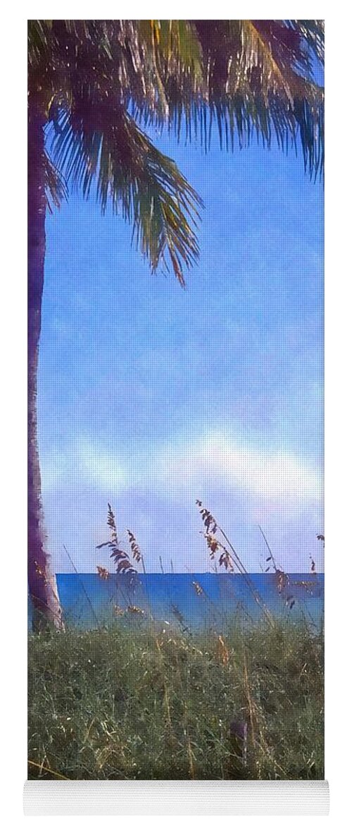 Florida Yoga Mat featuring the photograph Seagrass bends in the breeze under a palm tree on a Key Biscayne beach by William Kuta