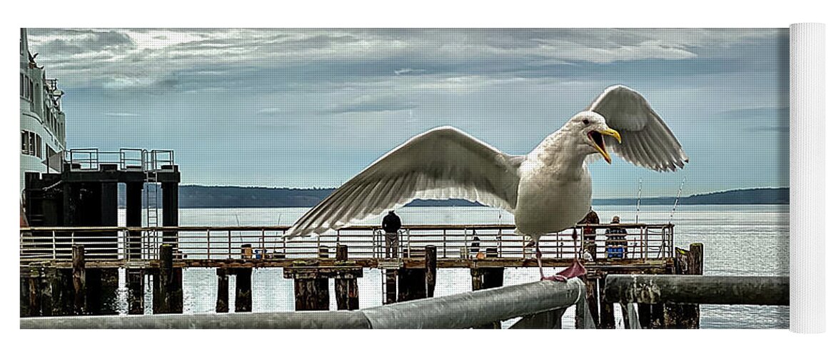 Seagull Yoga Mat featuring the photograph Seagull on the move by Anamar Pictures