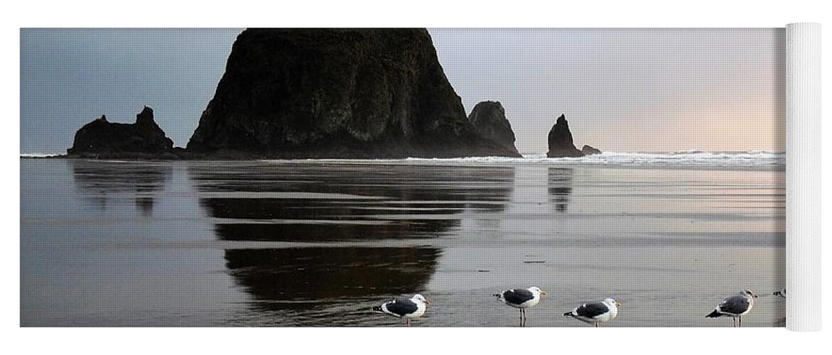 Oregon Yoga Mat featuring the photograph Seagulls at Haystack Rock by Tranquil Light Photography
