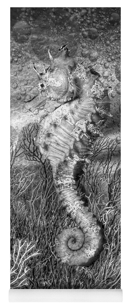 Animals Yoga Mat featuring the photograph Seahorse at the Reef Black and White by Debra and Dave Vanderlaan